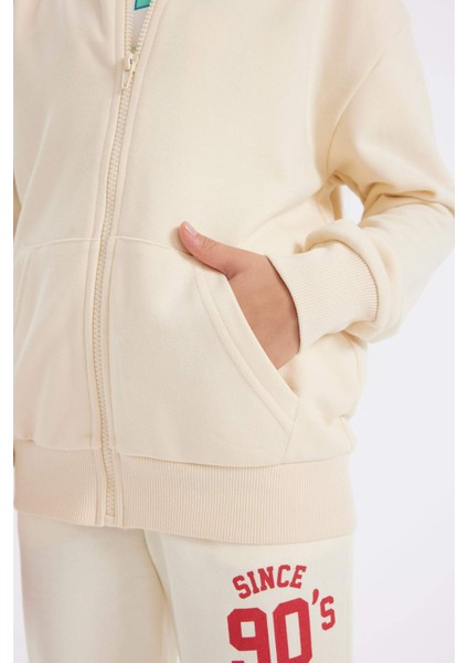 Kız Çocuk Basic Düz Kapüşonlu Fermuarlı Cepli Okul Hırkası C8110A824AU