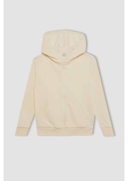 Kız Çocuk Basic Düz Kapüşonlu Fermuarlı Cepli Okul Hırkası C8110A824AU