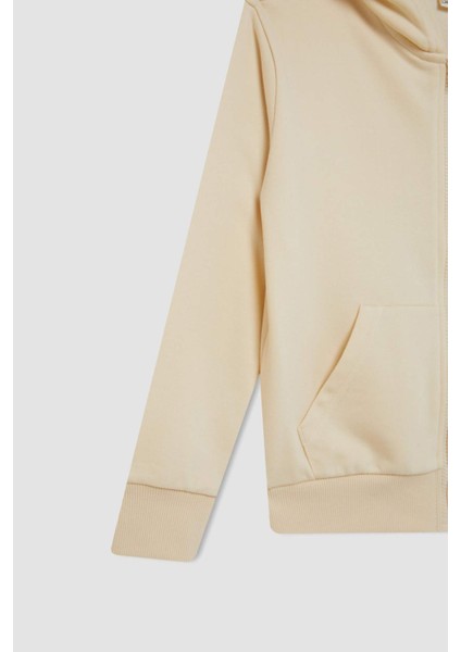 Kız Çocuk Basic Düz Kapüşonlu Fermuarlı Cepli Okul Hırkası C8110A824AU