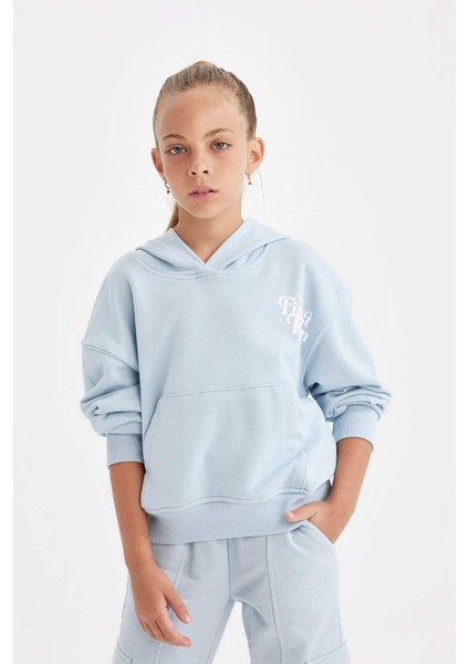 Kız Çocuk Cepli Kapüşonlu Baskılı Okul Sweatshirt C7764A824AU