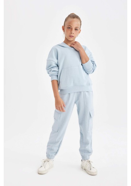Kız Çocuk Cepli Kapüşonlu Baskılı Okul Sweatshirt C7764A824AU
