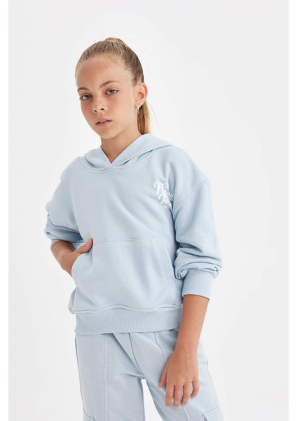 Kız Çocuk Cepli Kapüşonlu Baskılı Okul Sweatshirt C7764A824AU