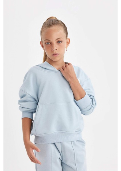 Kız Çocuk Cepli Kapüşonlu Baskılı Okul Sweatshirt C7764A824AU