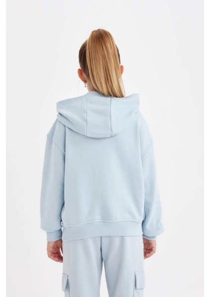 Kız Çocuk Cepli Kapüşonlu Baskılı Okul Sweatshirt C7764A824AU