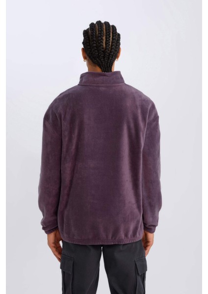 Comfort Regular Fit Rahat Kalıp Dik Yaka Baskılı Polar Sweatshirt C7793AX24AU