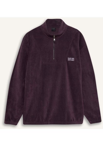 Comfort Regular Fit Rahat Kalıp Dik Yaka Baskılı Polar Sweatshirt C7793AX24AU