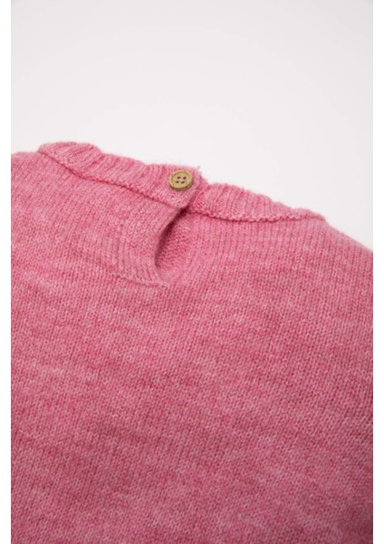 Kız Bebek Pembe Bisiklet Yaka Örgülü Triko Kazak C8288A524WN