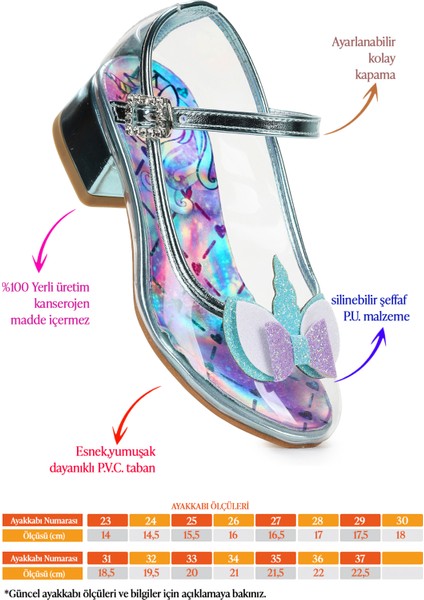 Unicorn Kız Çocuk Topuklu Abiye Şeffaf Ayakkabı fiyatları