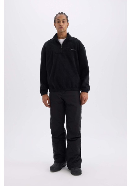 Comfort Regular Fit Rahat Kalıp Fermuarlı Dik Yaka Baskılı Polar Sweatshirt C7794AX24AU