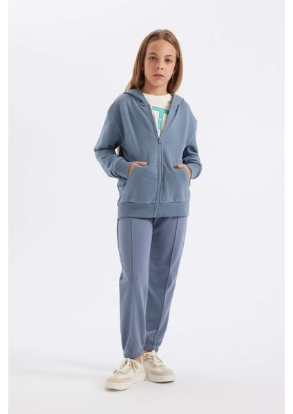 Kız Çocuk Basic Düz Kapüşonlu Cepli Fermuarlı Okul Hırkası C8110A824AU