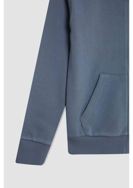 Kız Çocuk Basic Düz Kapüşonlu Cepli Fermuarlı Okul Hırkası C8110A824AU