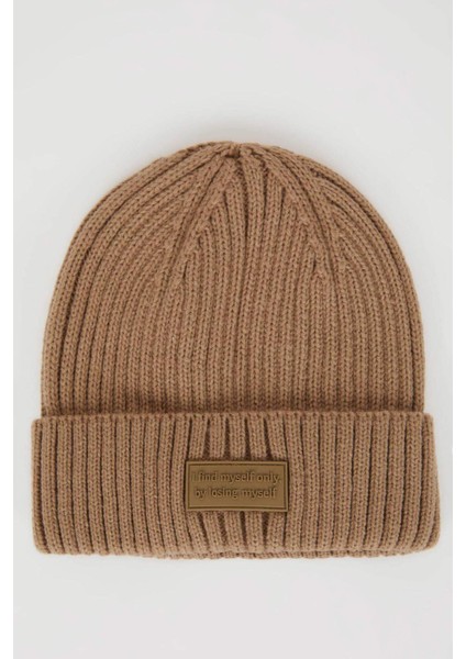 Kadın Suni Deri Etiketli Fitil Örgülü Bere A6334AX24WN