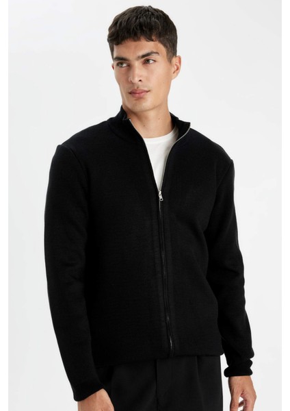 Standart Fit Normal Kesim Dik Yaka Fermuarlı Triko Hırka C8158AX24AU