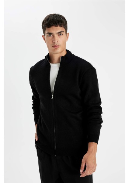 Standart Fit Normal Kesim Dik Yaka Fermuarlı Triko Hırka C8158AX24AU