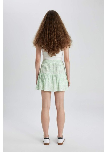 Çiçekli Krinkıl Viskon Mini Şort Etek C0962AX24SM