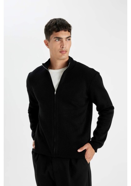 Standart Fit Normal Kesim Dik Yaka Fermuarlı Triko Hırka C8158AX24AU