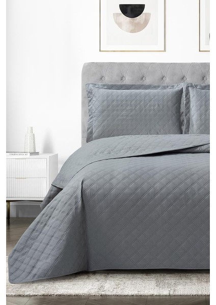 Zagreb Elyaf Dolgulu Çift Kişilik 240X260 cm Yatak Örtüsü Antrasit