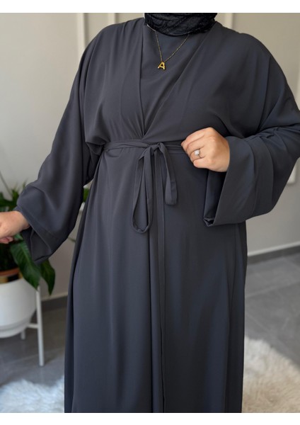 Medine Ipeği Bel Bağlamalı Tesettür Model Büyük Beden Uyumlu Abaya Kollu Fadime Model Elbise fırsatları