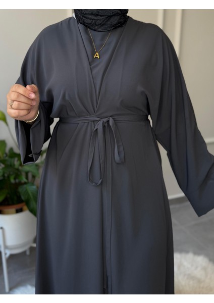 Medine Ipeği Bel Bağlamalı Tesettür Model Büyük Beden Uyumlu Abaya Kollu Fadime Model Elbise indirimleri