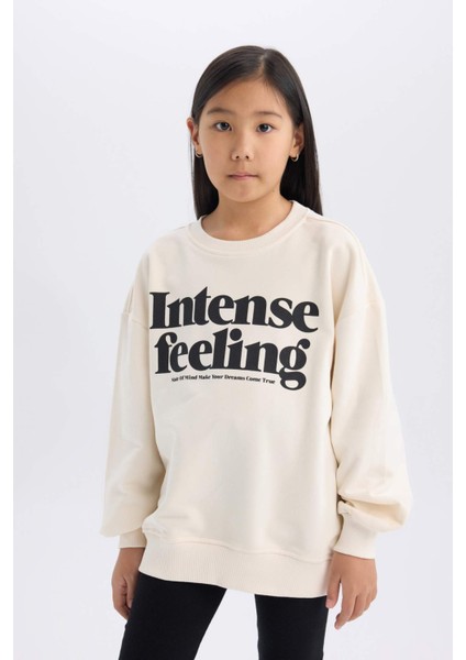 Kız Çocuk 2'li Takım Baskılı Sweatshirt Basic Düz Uzun Tayt A6808A824AU