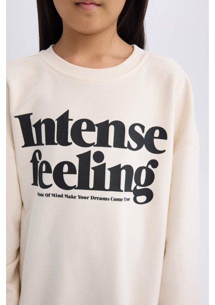 Kız Çocuk 2'li Takım Baskılı Sweatshirt Basic Düz Uzun Tayt A6808A824AU