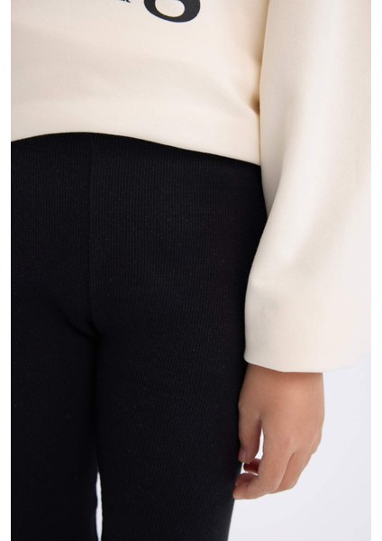 Kız Çocuk 2'li Takım Baskılı Sweatshirt Basic Düz Uzun Tayt A6808A824AU