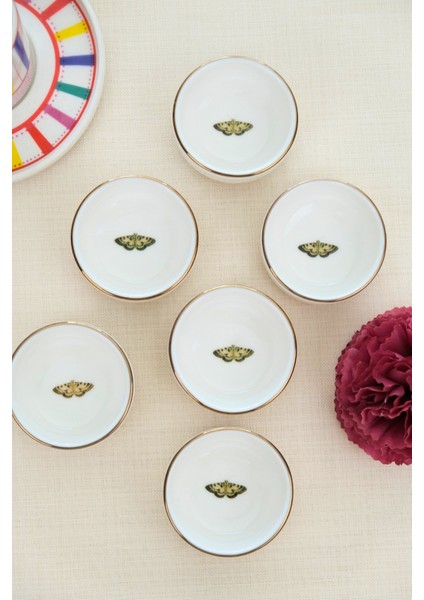 Tabak Evi Porselen Natura Kelebek Altın Yaldızlı Istifli Kase 6X2CM 30CC 6 Lı