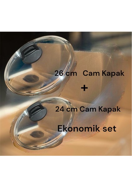 24 cm ve 26 cm Tencere Cam Kapağı Ekonomik 2 Li Set