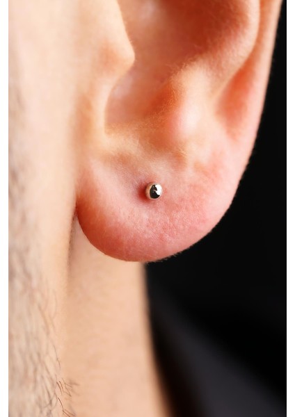 14 Ayar Altın Mini Yuvarlak Top Küpe Erkek