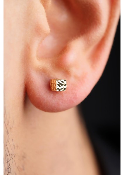 14 Ayar Altın Kalem Işlemeli Küp Küpe Erkek