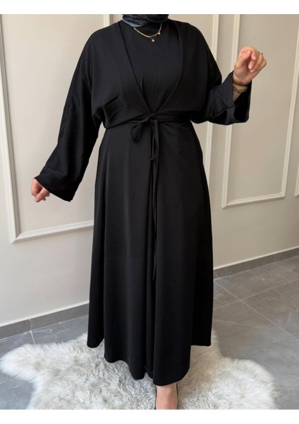 Medine Ipeği Bel Bağlamalı Tesettür Model Büyük Beden Uyumlu Abaya Kollu Fadime Model Elbise fırsatları