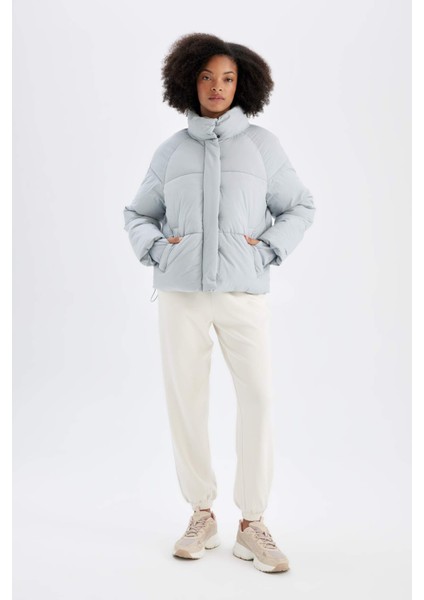 fit Su Itici Dik Yaka Fermuarlı Çıtçıt Kapamalı Cepli Puffer Şişme MONT A1550AX24WN