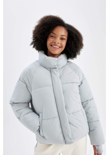 fit Su Itici Dik Yaka Fermuarlı Çıtçıt Kapamalı Cepli Puffer Şişme MONT A1550AX24WN