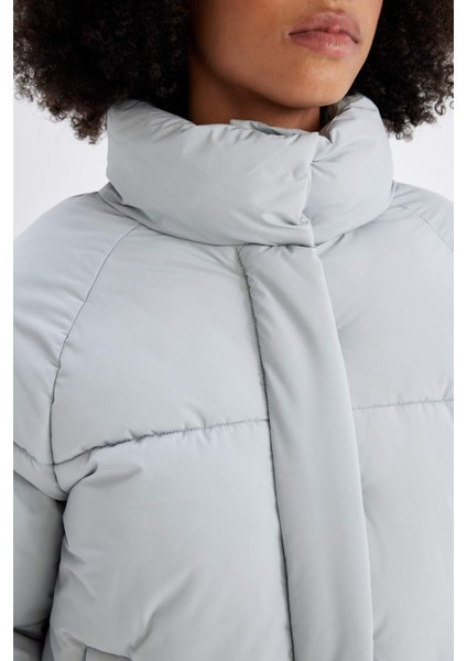 fit Su Itici Dik Yaka Fermuarlı Çıtçıt Kapamalı Cepli Puffer Şişme MONT A1550AX24WN