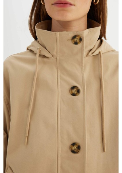 Su Geçirmez Mevsimlik Hafif MontOversize Geniş Kalıp Kapüşonlu Fermuar Düğmeli Cepli A8578AX24AU