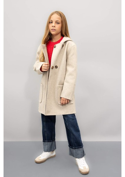 Kız Çocuk Kapüşonlu Kaşe Parka C8554A824AU