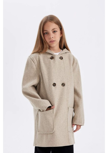 Kız Çocuk Kapüşonlu Kaşe Parka C8554A824AU