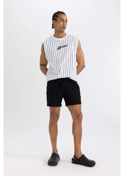 Fit Sporcu Baskılı Esnek Dokulu Kısa Boy Deniz Şortu B5952AX24HS