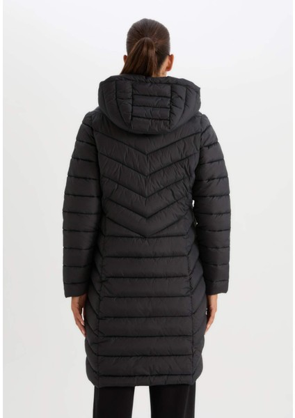 Fit Su İtici Slim Fit Dar Kesim Kapüşonlu Kapitoneli Fermuarlı Cepli Uzun Şişme Mont Parka A1556AX24WN
