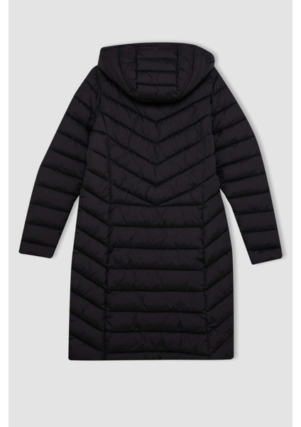 Fit Su İtici Slim Fit Dar Kesim Kapüşonlu Kapitoneli Fermuarlı Cepli Uzun Şişme Mont Parka A1556AX24WN