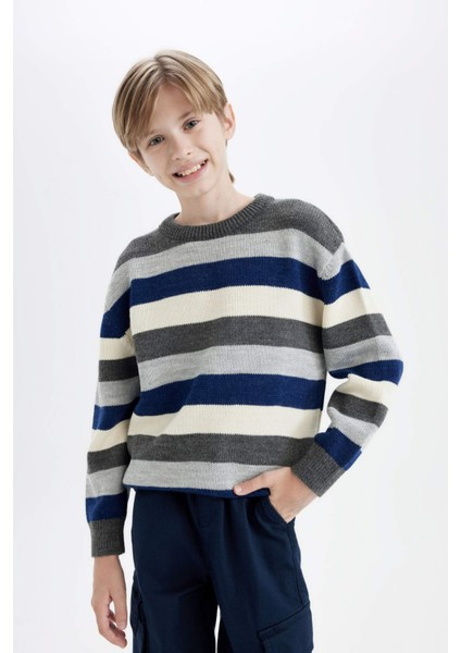 Erkek Çocuk Renk Bloklu Bisiklet Yaka Triko Kazak C8114A824WN