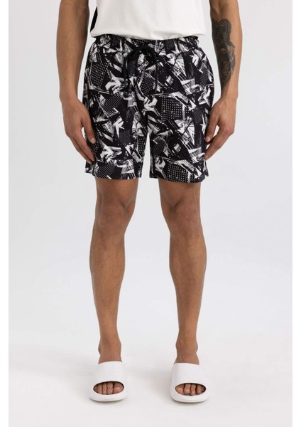 Fit Regular Fit Baskılı Esnek Dokulu Diz Boyu Sporcu Deniz Şortu B5994AX24HS