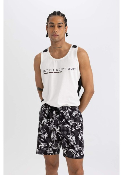 Fit Regular Fit Baskılı Esnek Dokulu Diz Boyu Sporcu Deniz Şortu B5994AX24HS