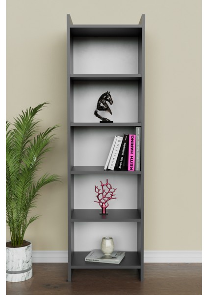 5 Raflı Beyaz Kitaplık Ofis Evrak Çok Amaçlı Kitaplığı Antrasit fiyatları