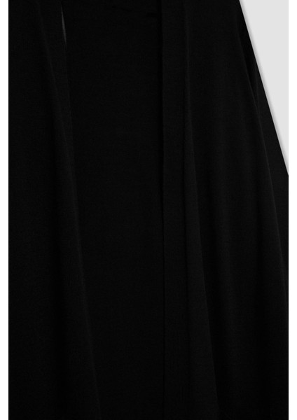 Regular Fit V Yaka Basic Düz Cepli Uzun Siyah Triko Hırka G5685AZ24AU