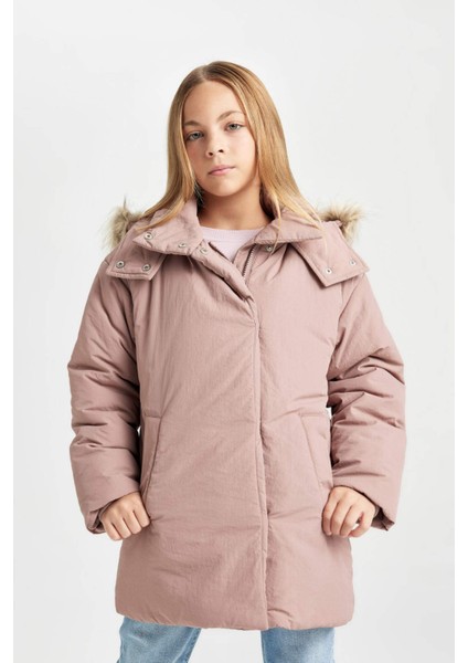 Kız Çocuk Çıkarılabilir Suni Kürk Yaka Kapüşonlu Parka C8515A824AU