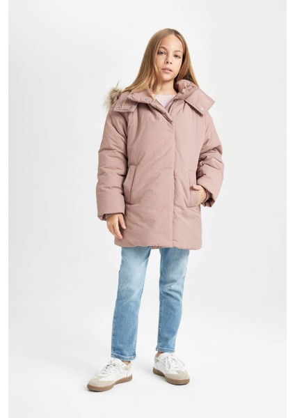 Kız Çocuk Çıkarılabilir Suni Kürk Yaka Kapüşonlu Parka C8515A824AU