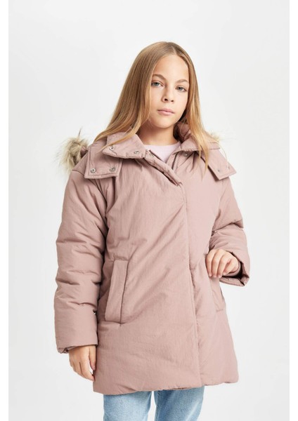 Kız Çocuk Çıkarılabilir Suni Kürk Yaka Kapüşonlu Parka C8515A824AU