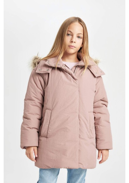 Kız Çocuk Çıkarılabilir Suni Kürk Yaka Kapüşonlu Parka C8515A824AU