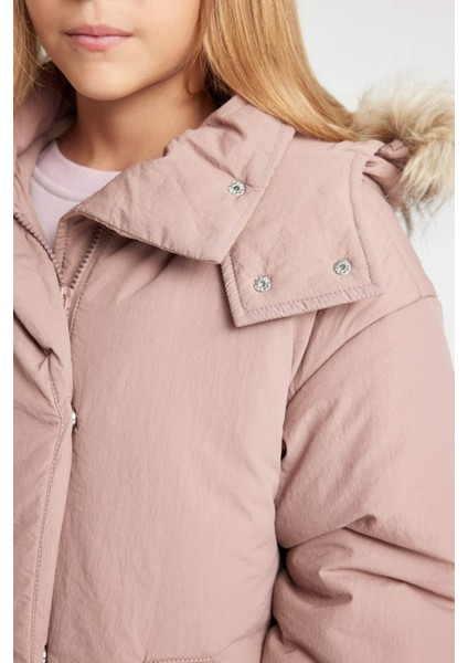 Kız Çocuk Çıkarılabilir Suni Kürk Yaka Kapüşonlu Parka C8515A824AU